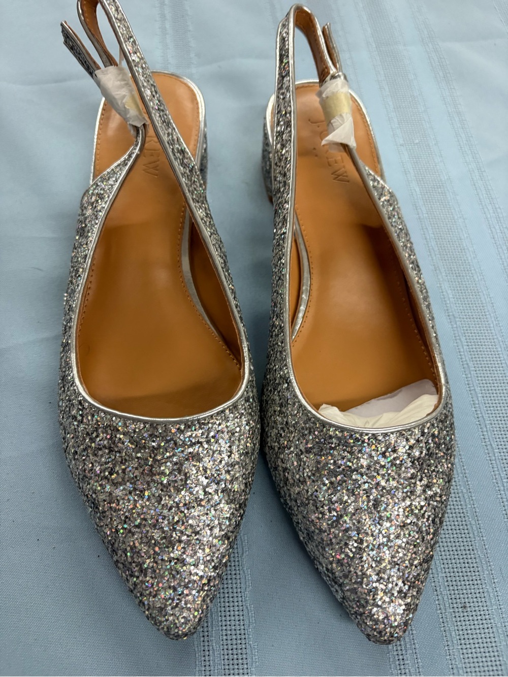 J. Crew Factory Silver Glitter Pointed Slingback Flats